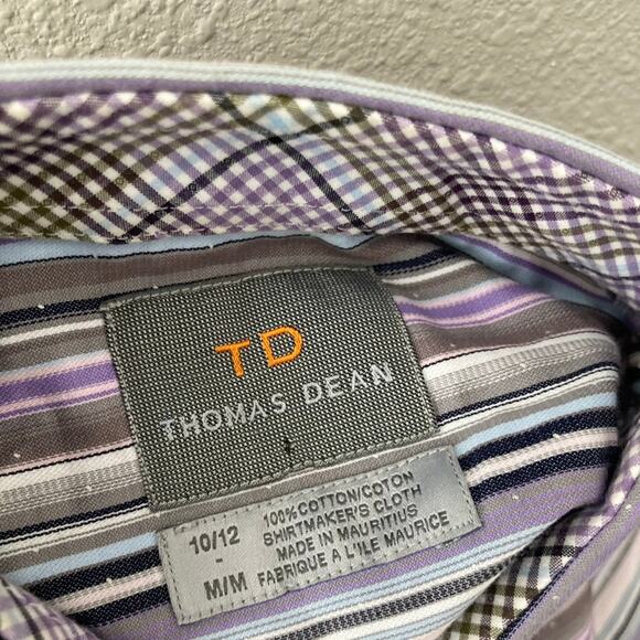 Thomas Dean Speckled Stripe Button Down Shirt - Purple Black Grey - Medium 10/12 - Picture 5 of 6